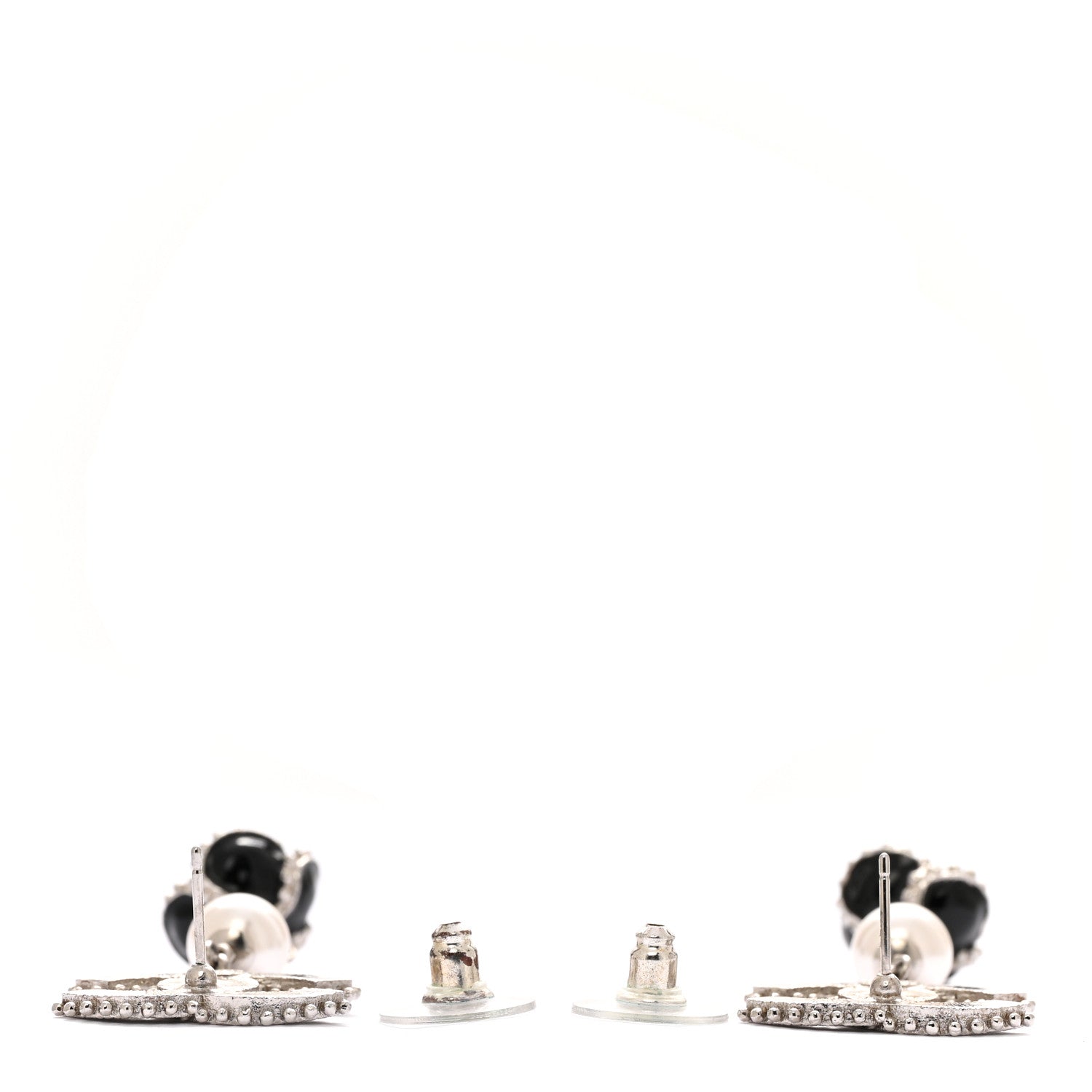 Chanel Metal Resin Bead Pearl CC Drop Earrings Silver White Black 3 of 6