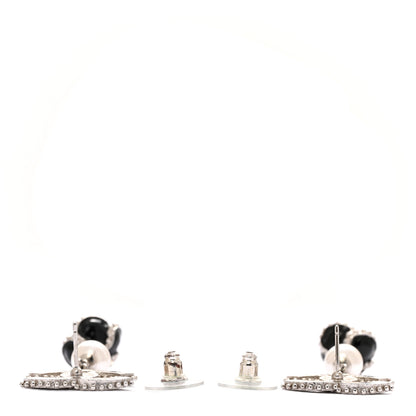 Chanel Metal Resin Bead Pearl CC Drop Earrings Silver White Black 3 of 6