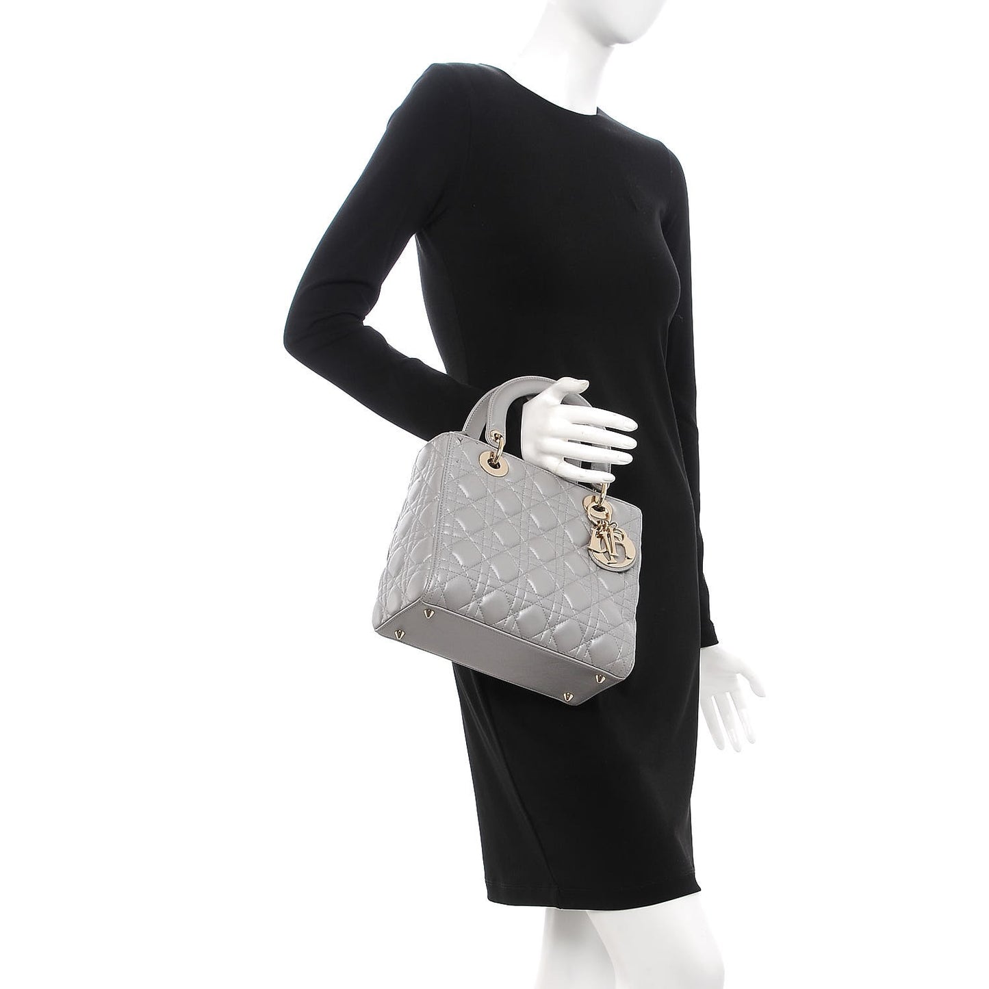 Pearly Lambskin Cannage Medium Lady Dior Grey