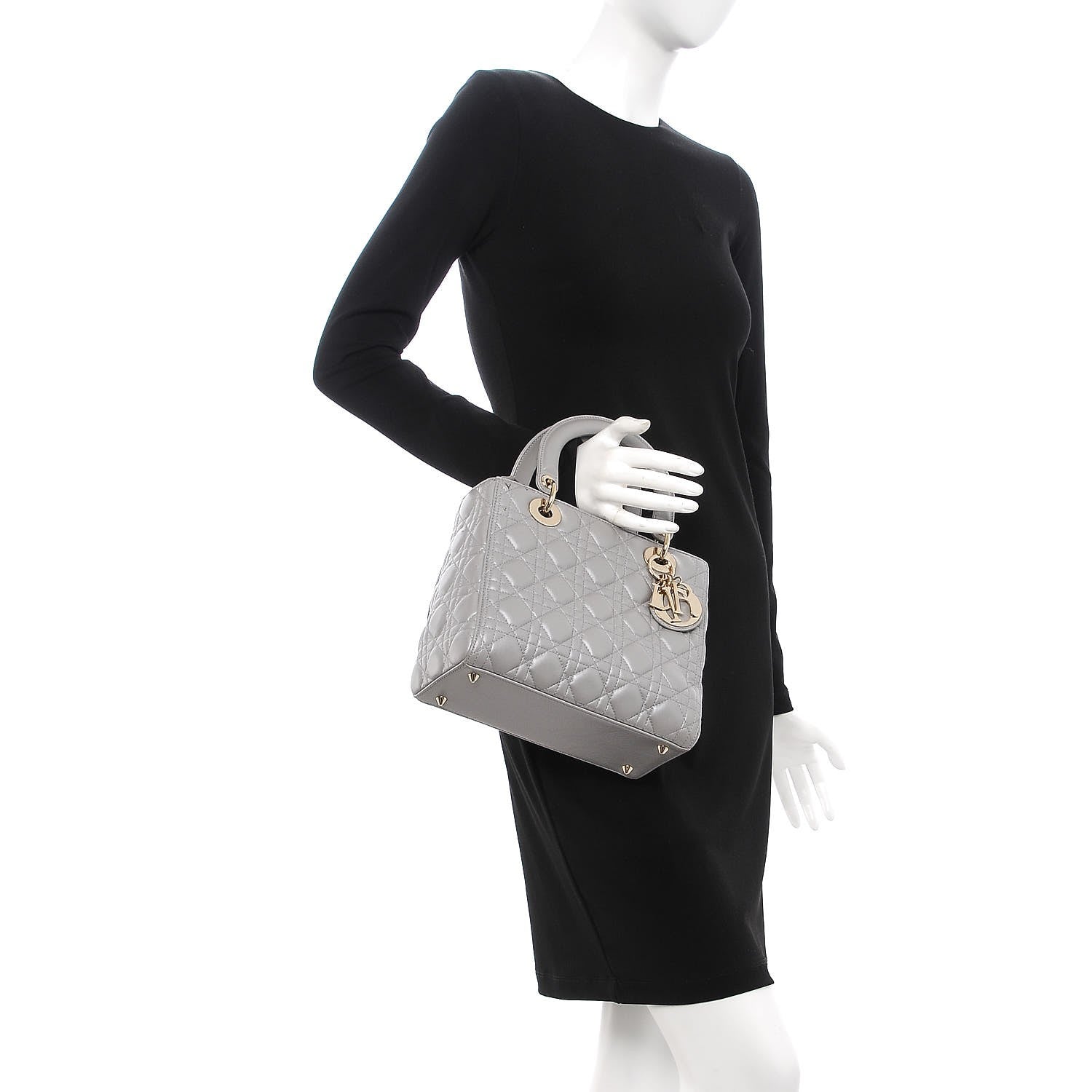 Christian Dior Pearly Lambskin Cannage Medium Lady Dior Grey 3 of 11