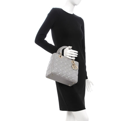 Christian Dior Pearly Lambskin Cannage Medium Lady Dior Grey 3 of 11