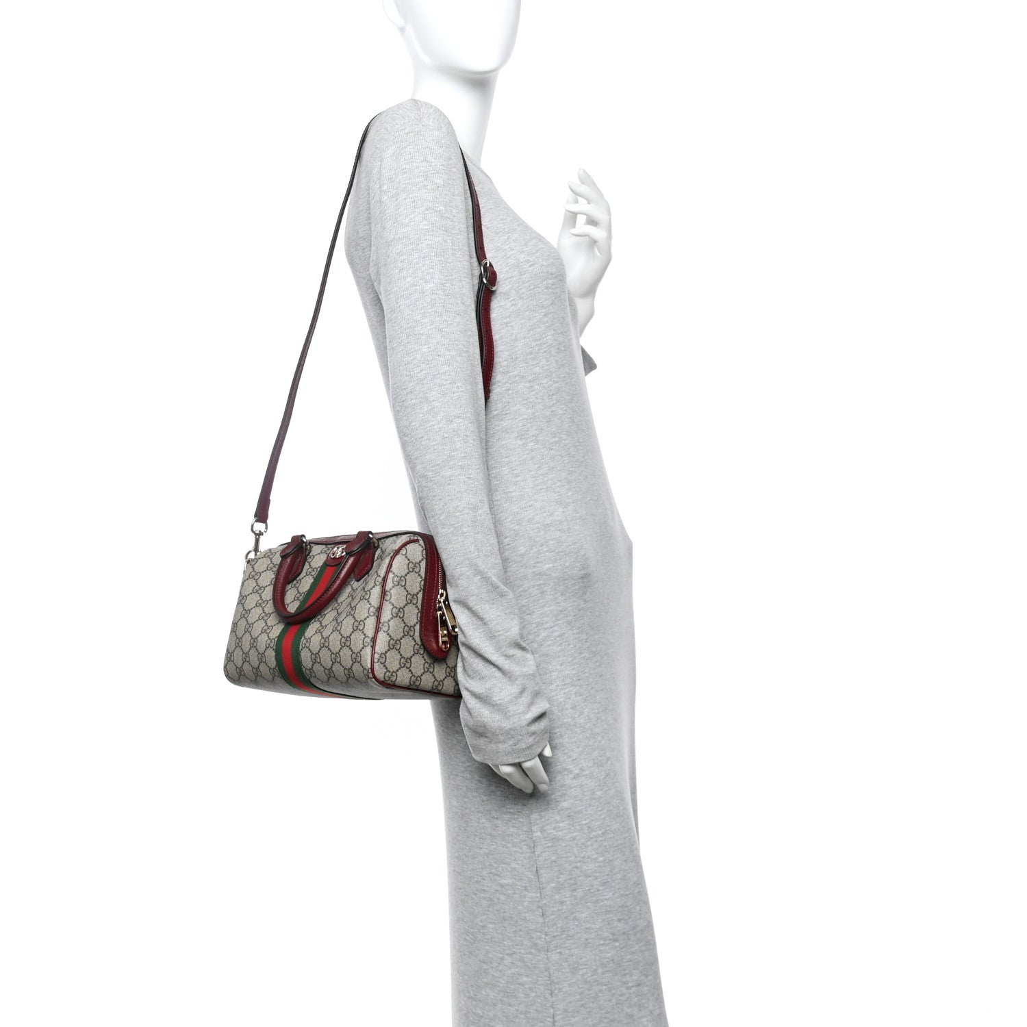 Gucci GG Supreme Monogram Web Medium Ophidia Top Handle Bag Beige Bordeaux 2 of 12