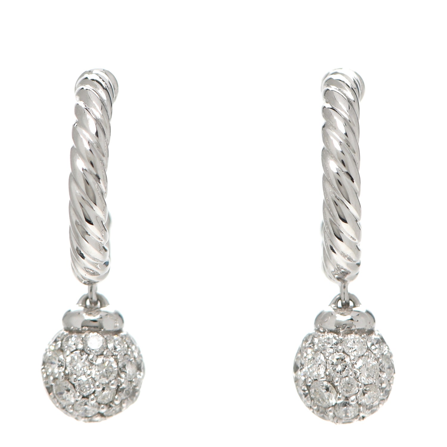 David Yurman 18K White Gold Diamond Petite Pave Solari Hoop Earrings 1 of 4