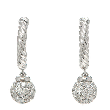 David Yurman 18K White Gold Diamond Petite Pave Solari Hoop Earrings 1 of 4