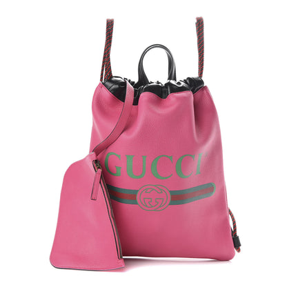 Gucci Grained Calfskin Logo Drawstring Backpack Box Pink Green Black 1 of 9