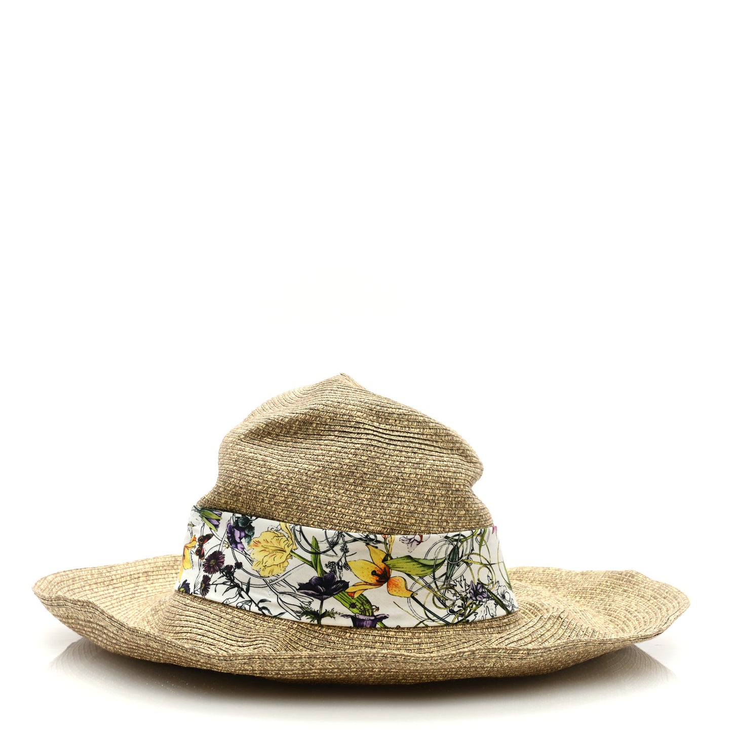 Woven Paper Yarn Floral Hat XL Beige White Multicolor