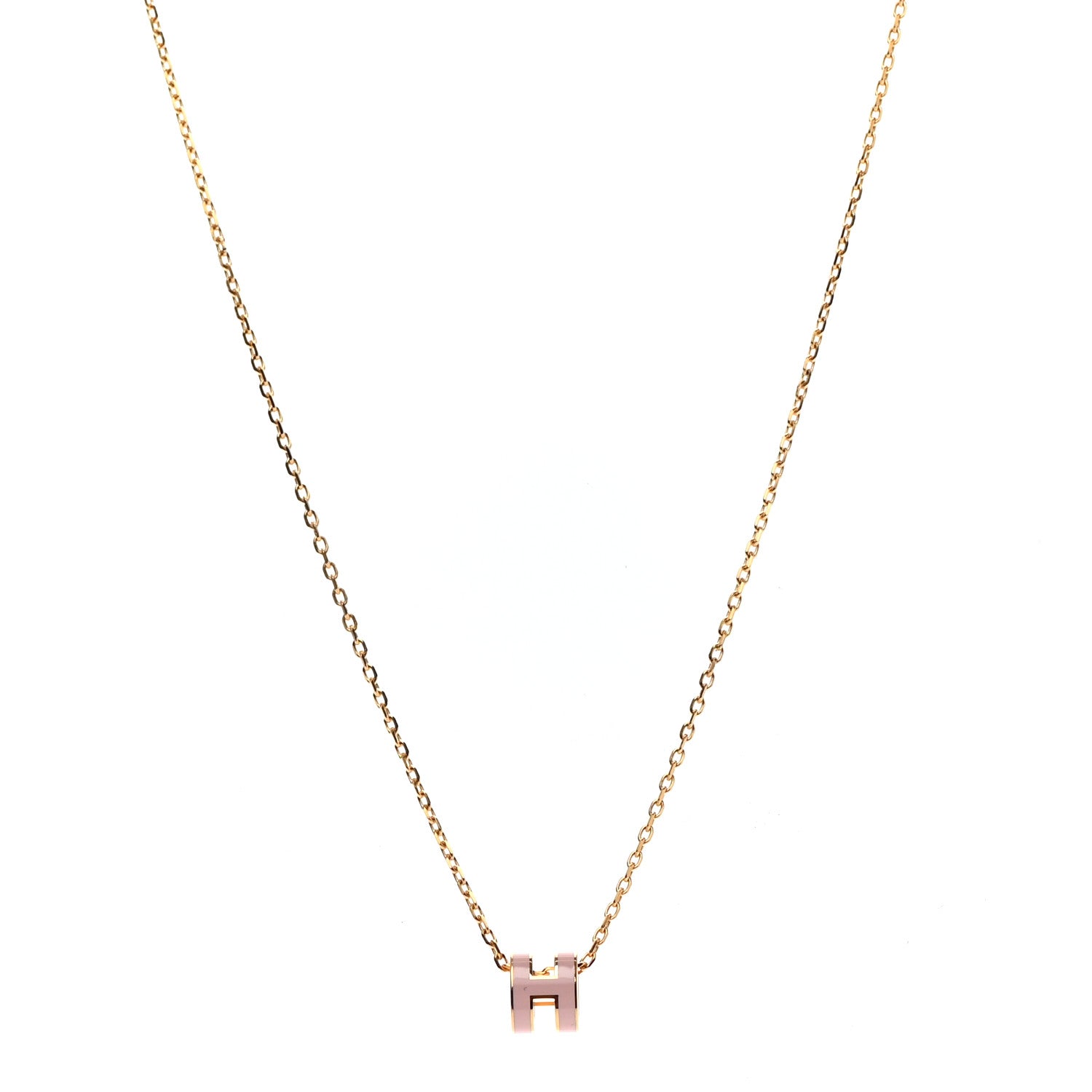 Hermes Lacquered Gold Mini Pop H Pendant Necklace Rose Dragee 1 of 6