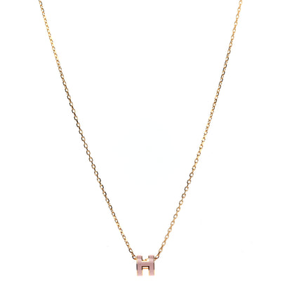 Hermes Lacquered Gold Mini Pop H Pendant Necklace Rose Dragee 1 of 6
