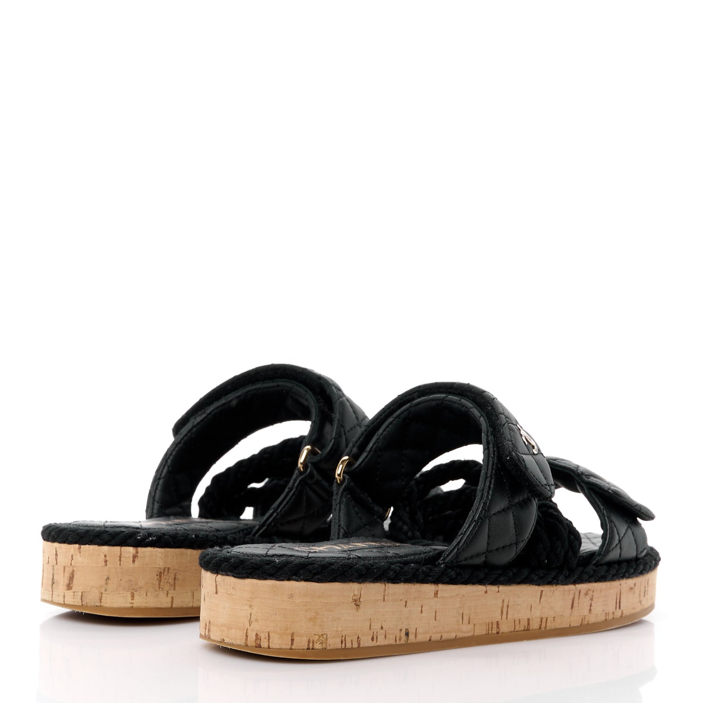 Cord Lambskin Quilted Logo Mules 37 Black