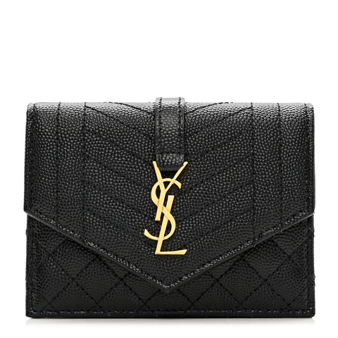 Grain De Poudre Mixed Matelasse Triquilt Monogram Compact Tri Fold Wallet Black