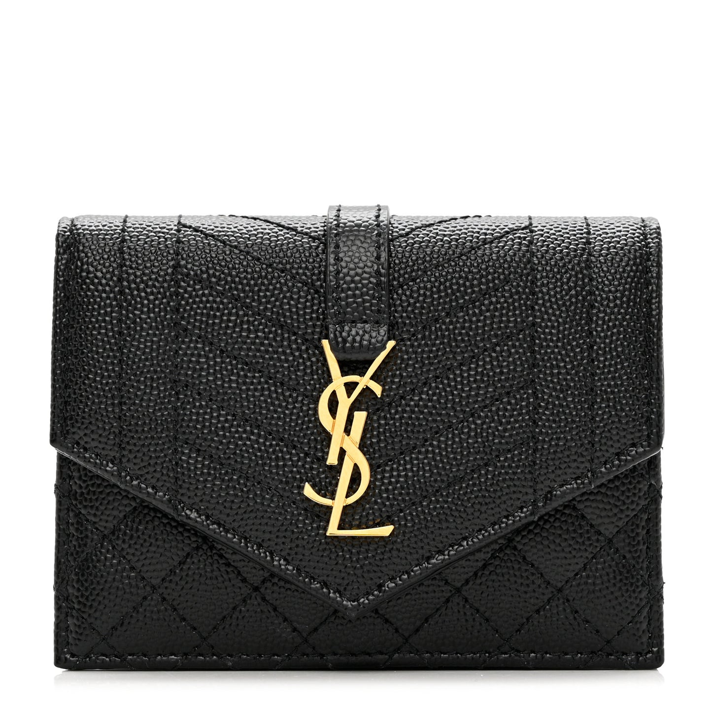 Grain De Poudre Mixed Matelasse Triquilt Monogram Compact Tri Fold Wallet Black