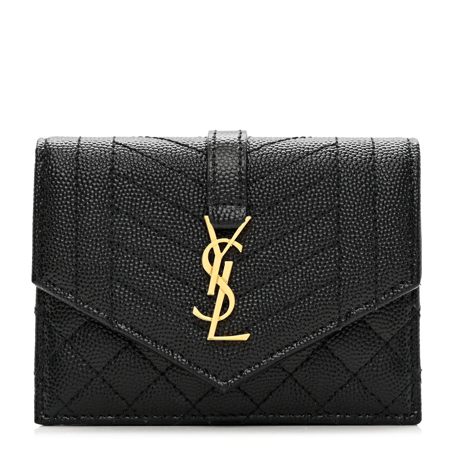 Saint Laurent Grain De Poudre Mixed Matelasse Triquilt Monogram Compact Tri Fold Wallet Black 1 of 6