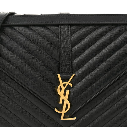 Saint Laurent Grain De Poudre Matelasse Chevron Large Monogram Satchel Black 8 of 15