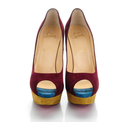 Christian Louboutin Sued Lady Peep 150 Pumps 40.5 Maroon Turquoise Olive 2 of 8