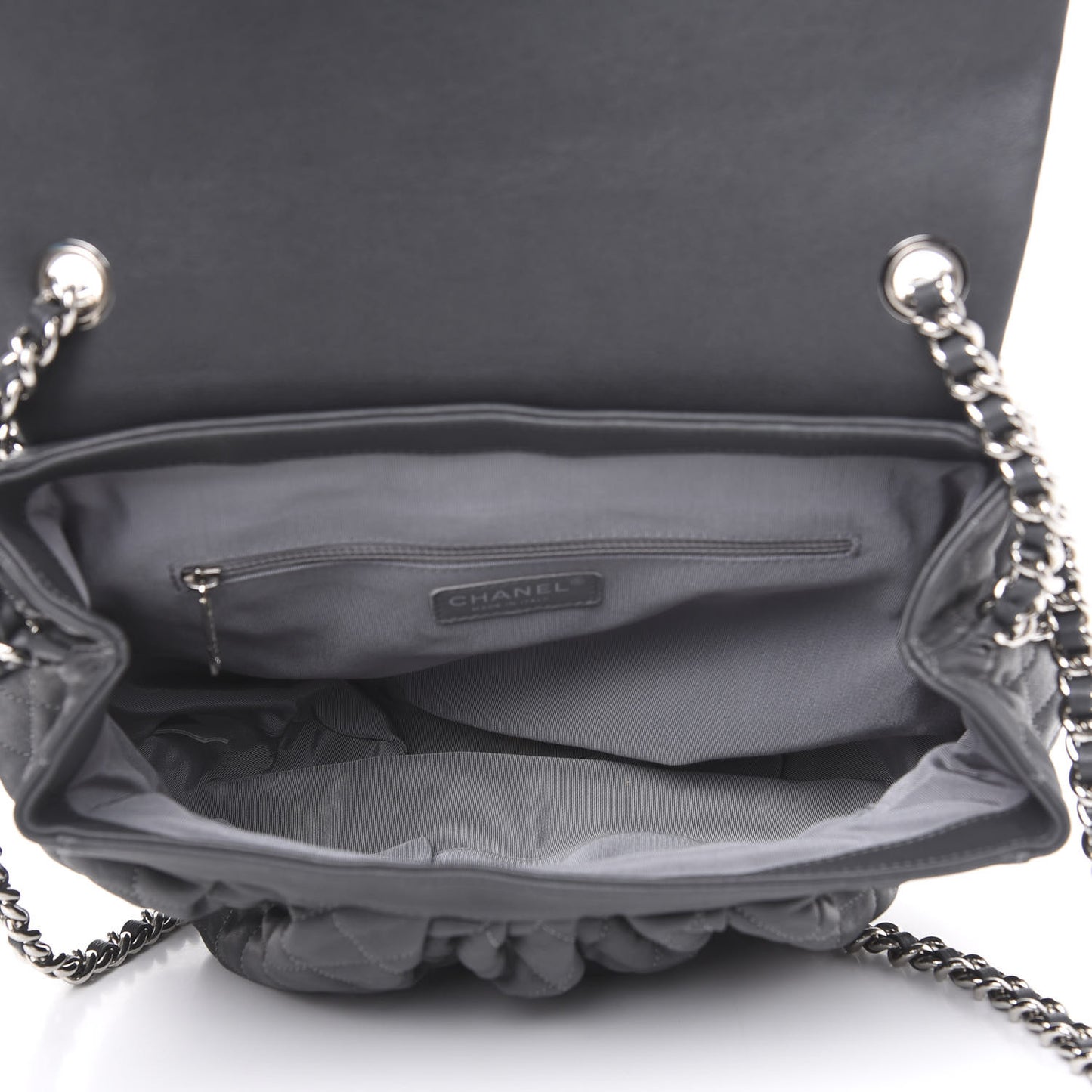 Crumpled Lambskin Quilted Medium Chain Around Flap Dark Grey