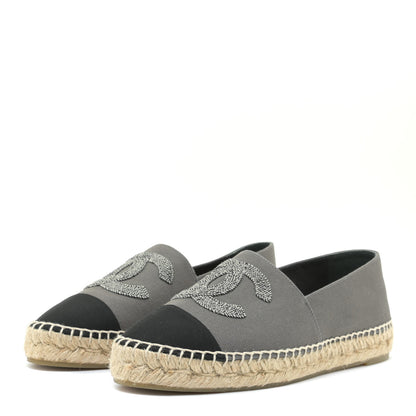 Chanel Canvas Grosgrain CC Espadrilles 39 Grey Black 2 of 14