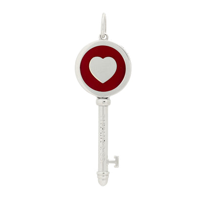 Tiffany Sterling Silver Enamel Heart Key Pendant Red 1 of 4