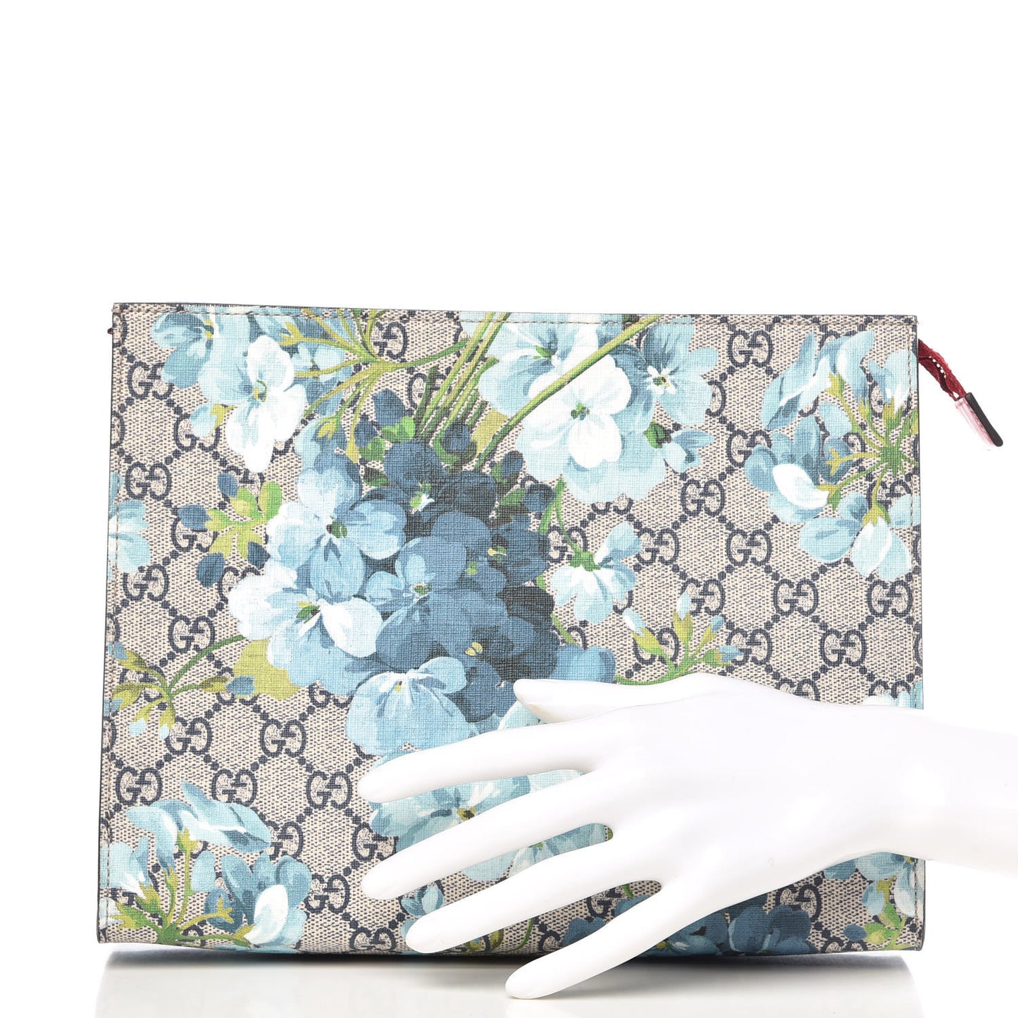 GG Supreme Monogram Blooms Large Cosmetic Case Beige Blue Navy Hibiscus Red