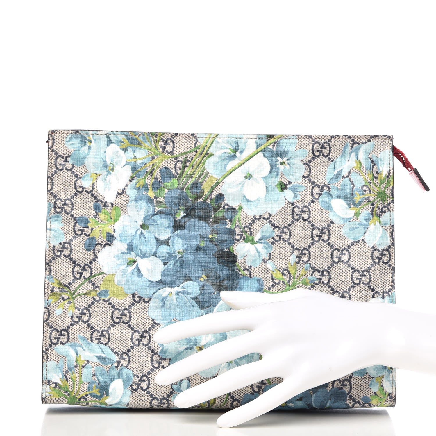 Gucci GG Supreme Monogram Blooms Large Cosmetic Case Beige Blue Navy Hibiscus Red 2 of 10