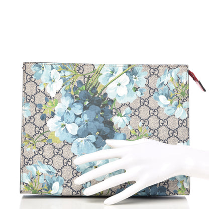Gucci GG Supreme Monogram Blooms Large Cosmetic Case Beige Blue Navy Hibiscus Red 2 of 10