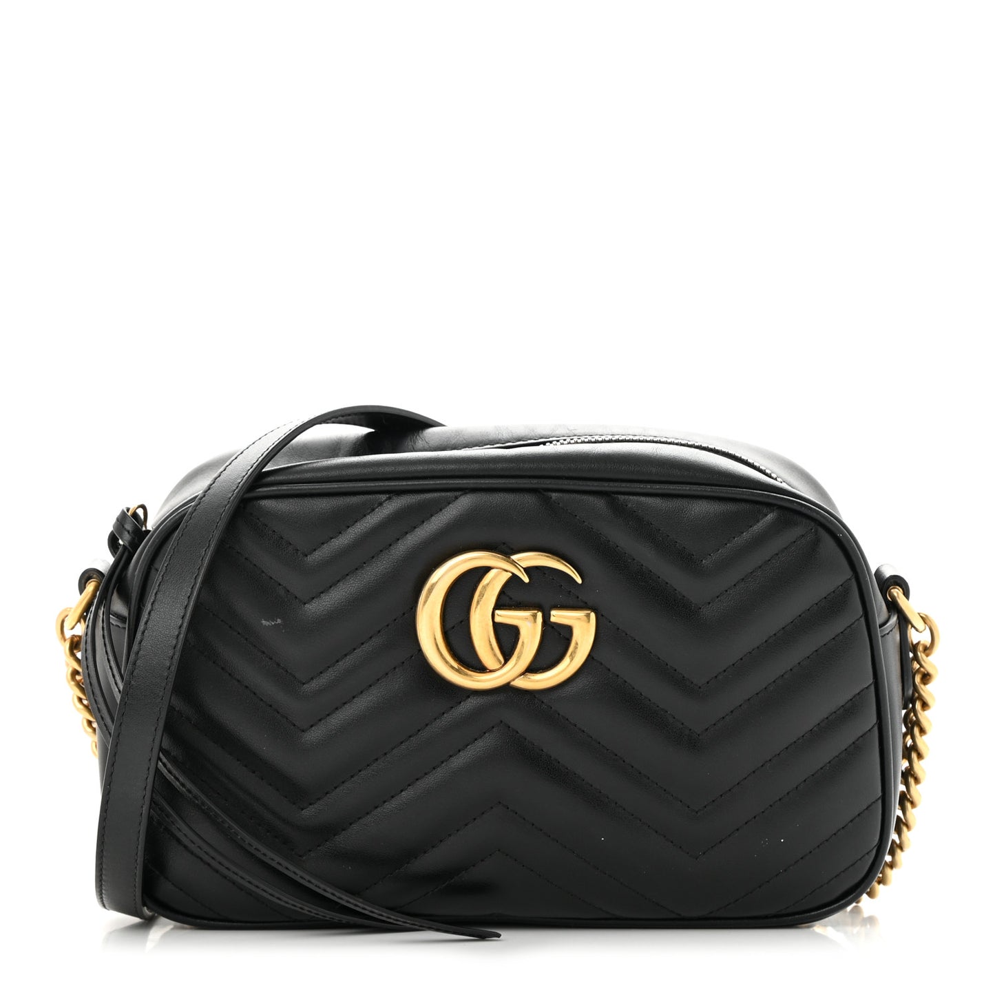 Calfskin Matelasse Small GG Marmont Chain Shoulder Bag Black