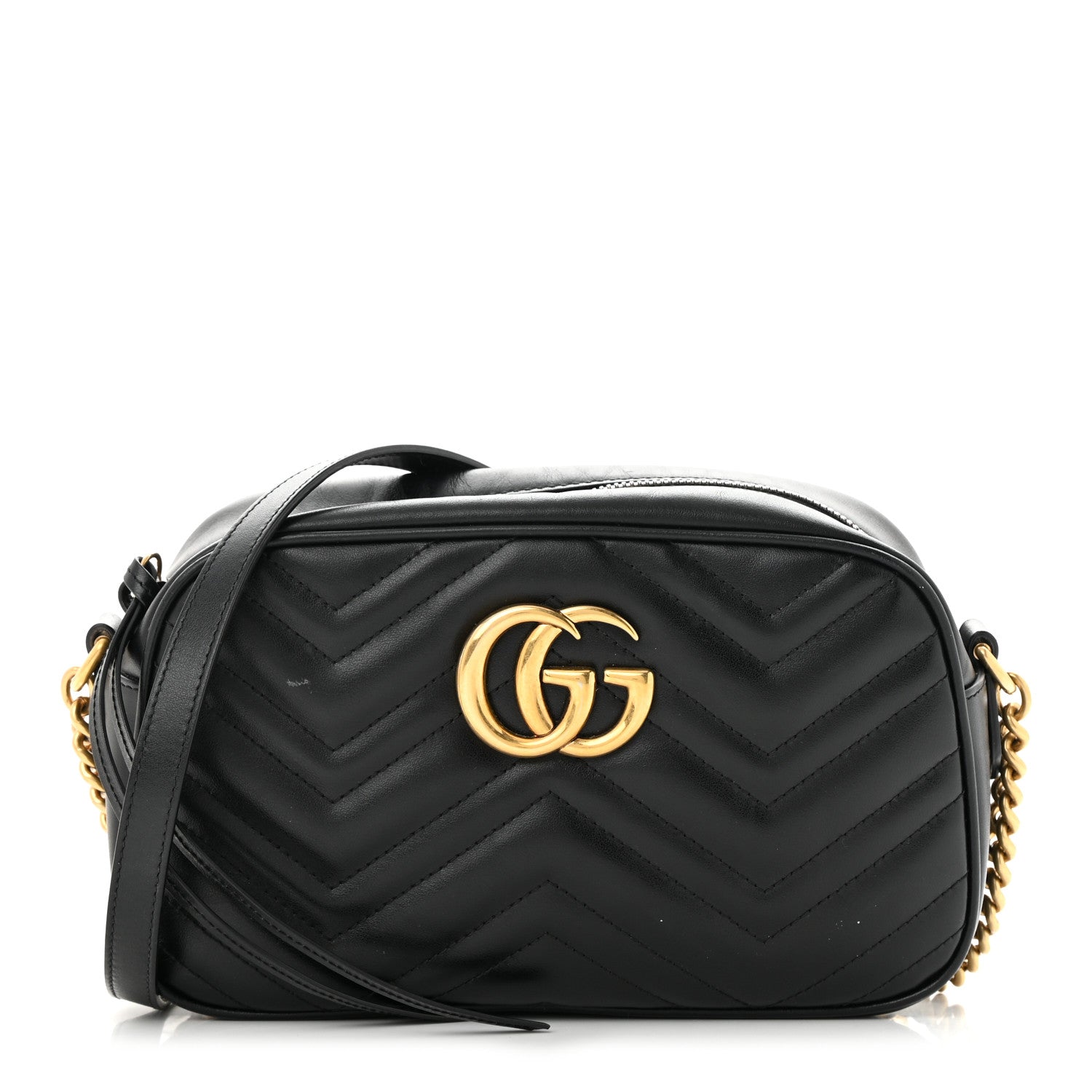 Gucci Calfskin Matelasse Small GG Marmont Chain Shoulder Bag Black 1 of 12