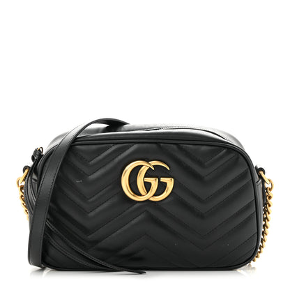 Gucci Calfskin Matelasse Small GG Marmont Chain Shoulder Bag Black 1 of 12
