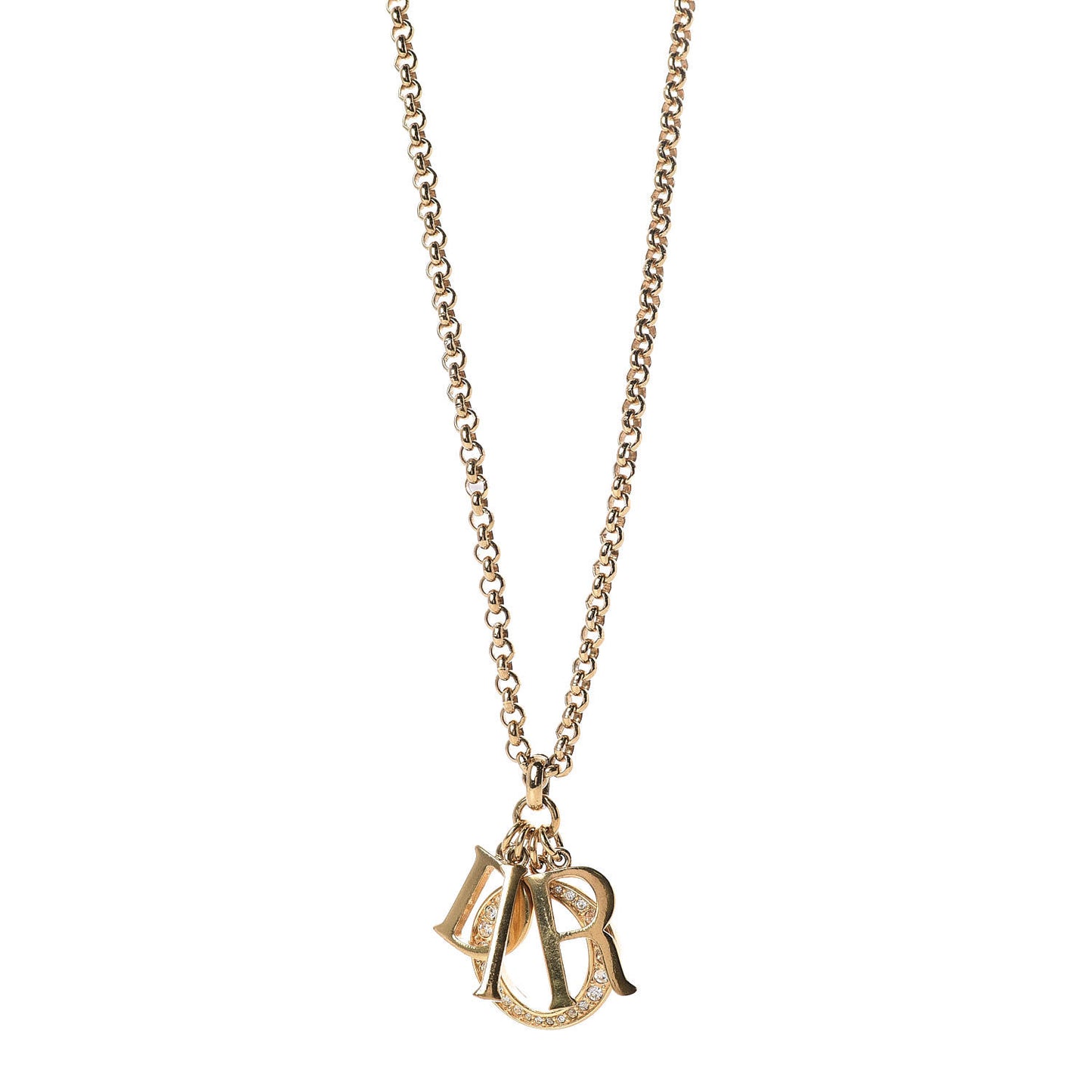 Metal Crystal Logo Necklace Gold