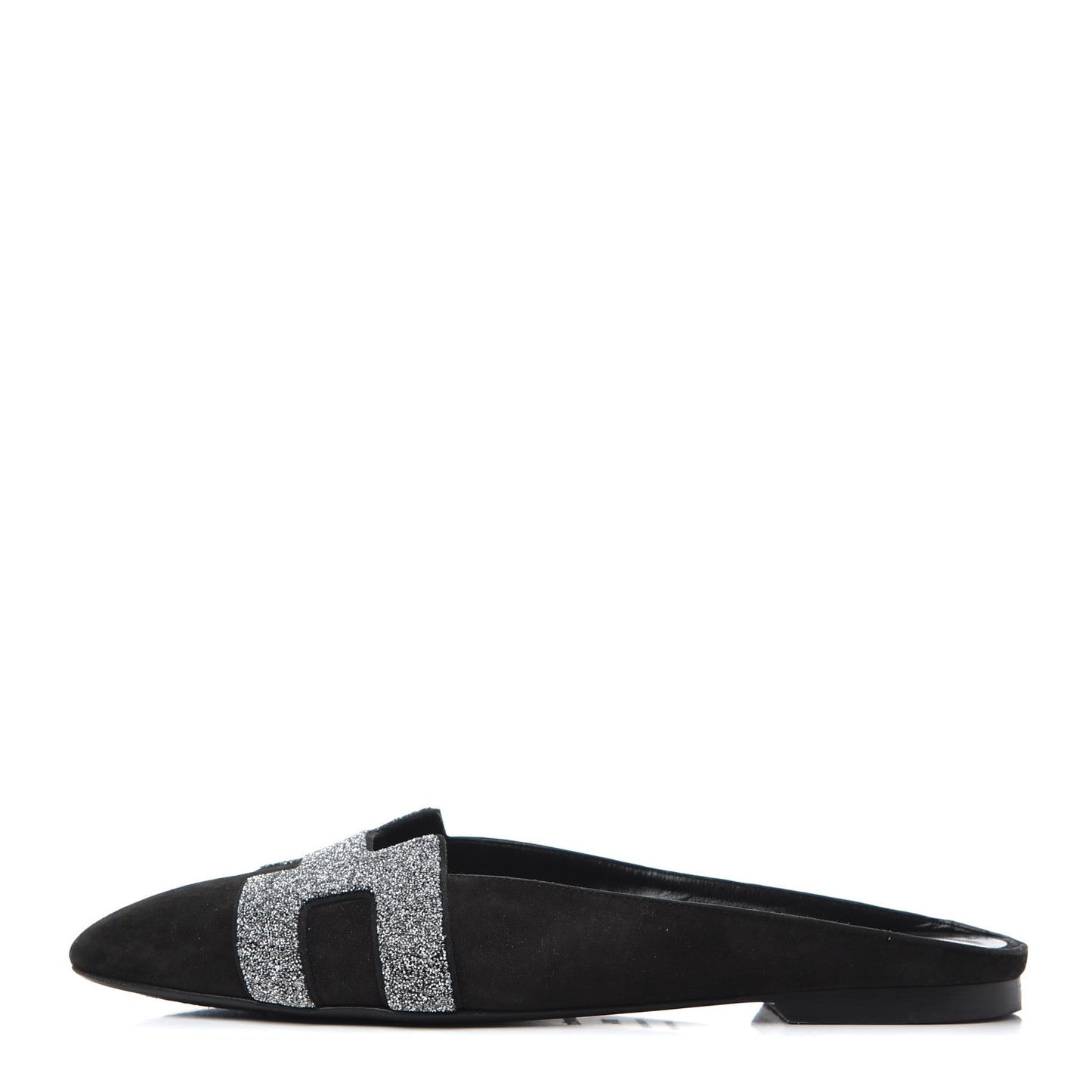 Suede Goatskin Crystal Roxane Mules 36.5 Gris Argente Black