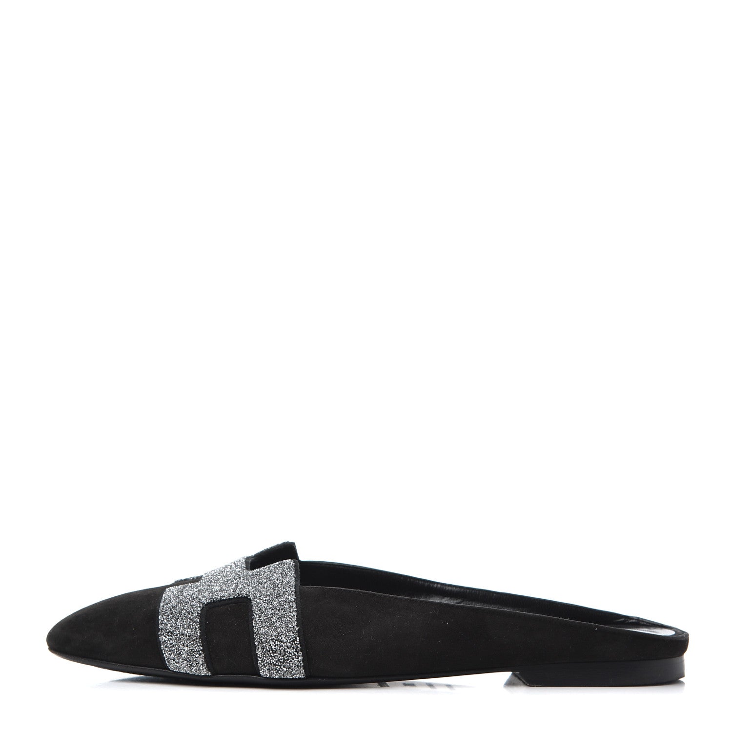 Hermes Suede Goatskin Crystal Roxane Mules 36.5 Gris Argente Black 1 of 15