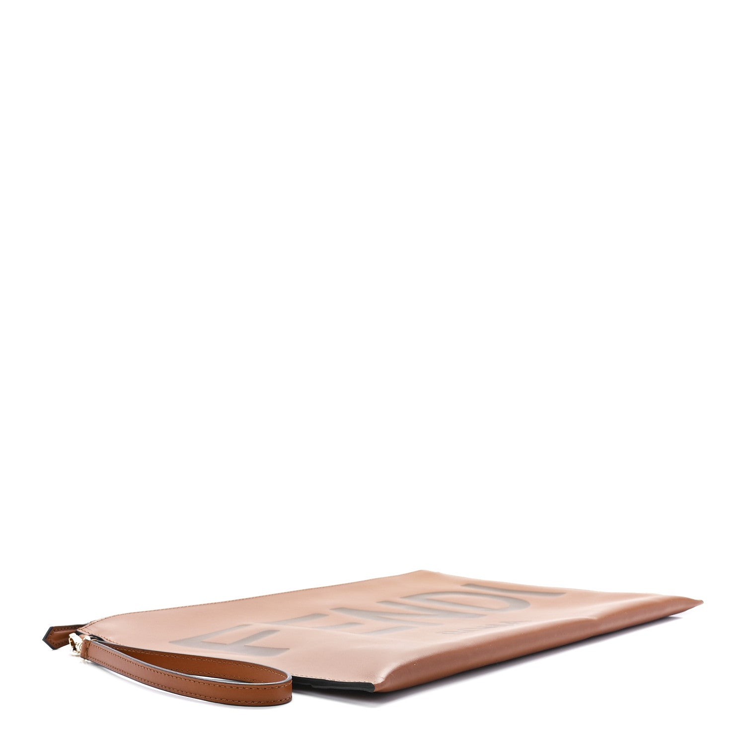 Fendi Vitello King Logo Embossed Large Flat Pouch Cuoio 4 of 11