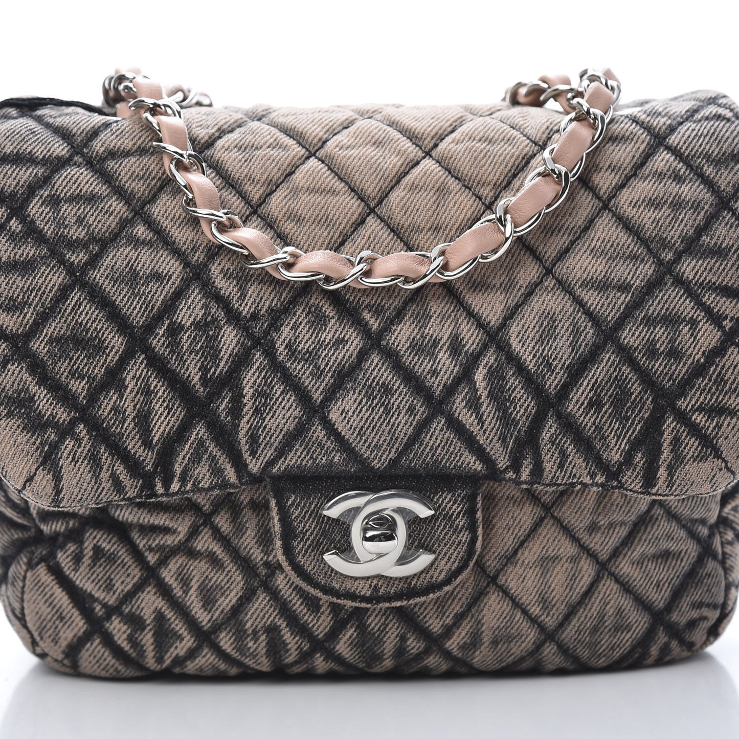 Washed Denim Quilted Small Denimpression Flap Rose Clair
