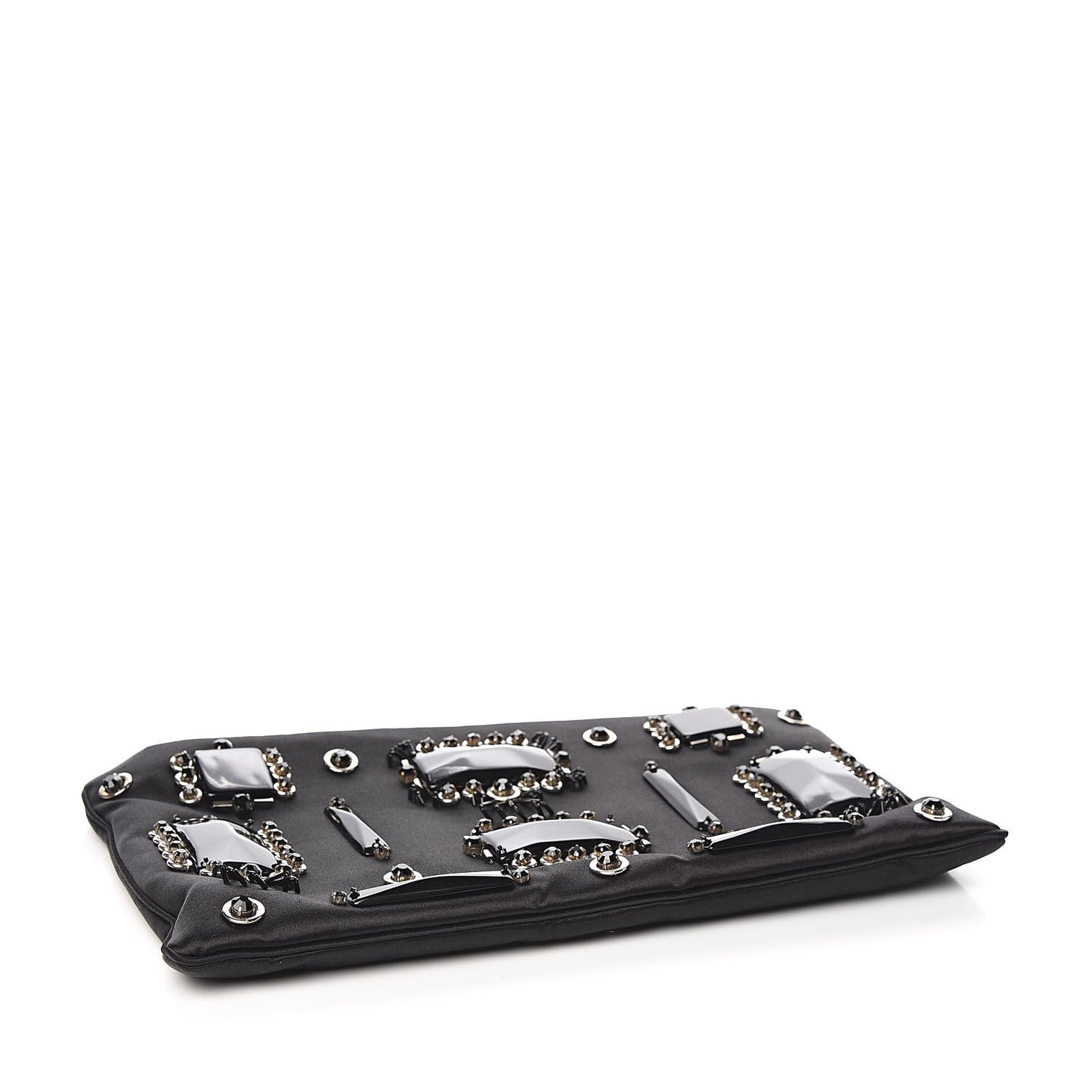 Satin Swarovski Crystal Embroidered Flat Clutch Black