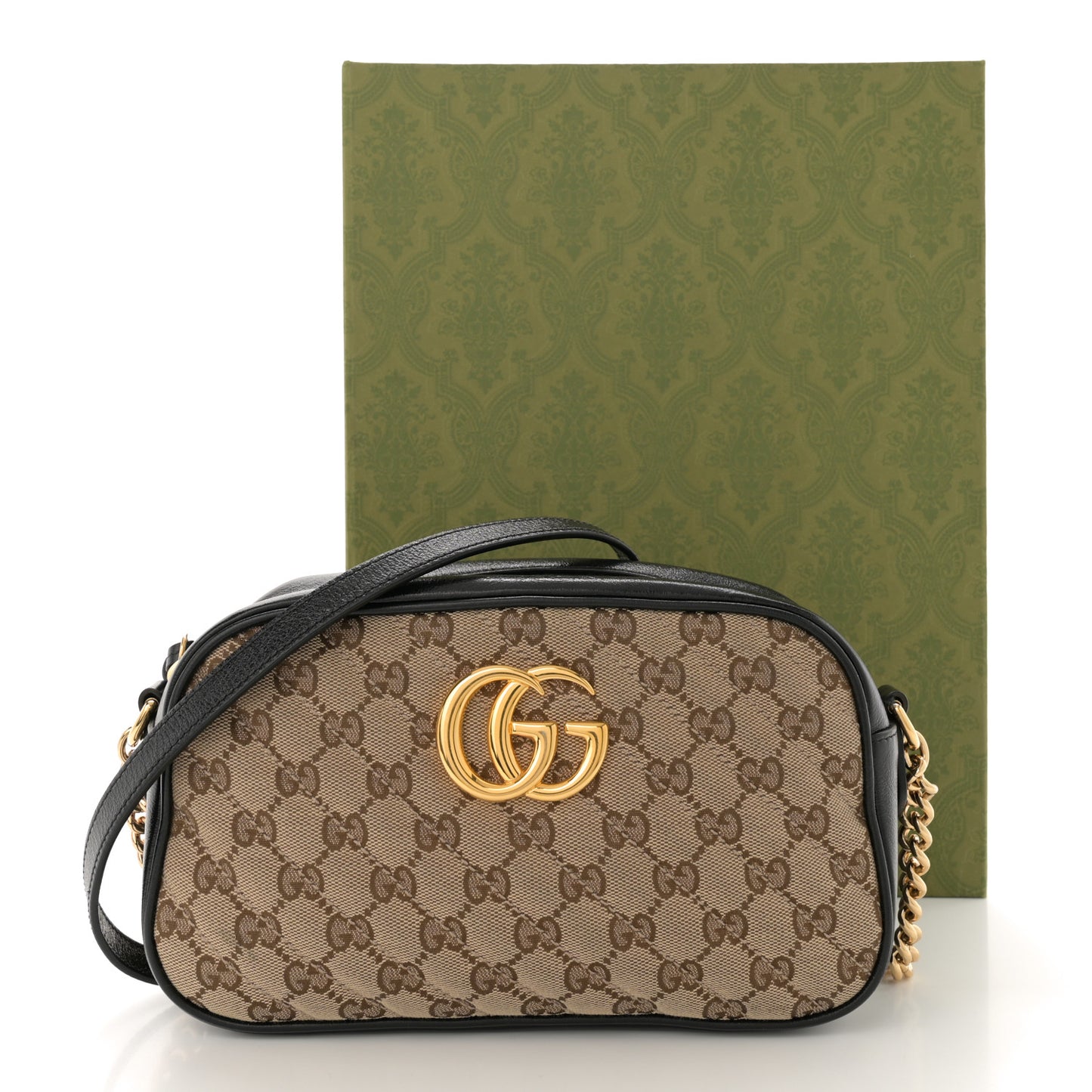 Monogram Matelasse Diagonal Small GG Marmont Chain Shoulder Bag Beige Black