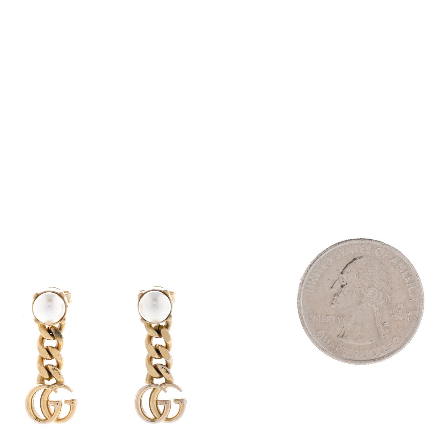 Metal Pearl Double G Earrings Gold