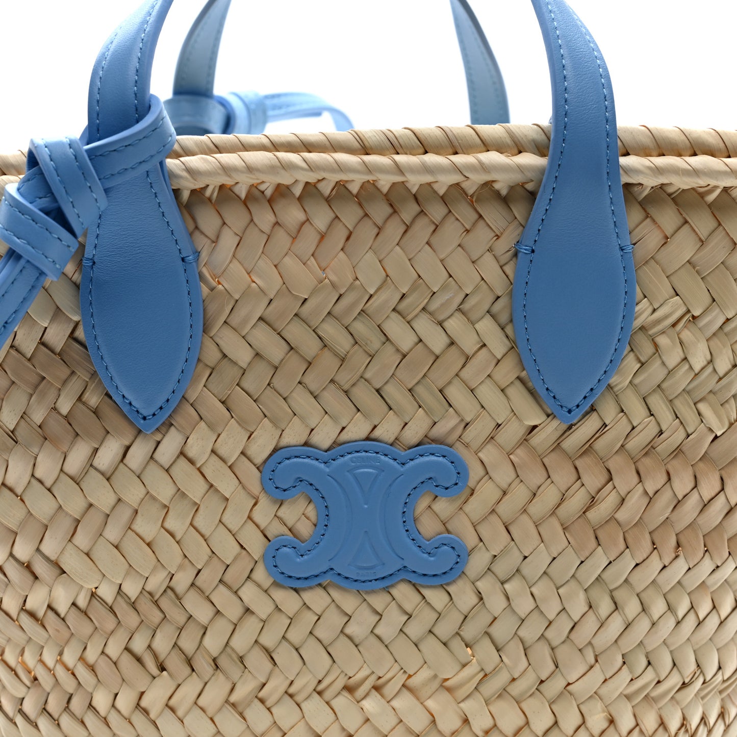 Raffia Calfskin Triomphe Medium Panier Soft Blue