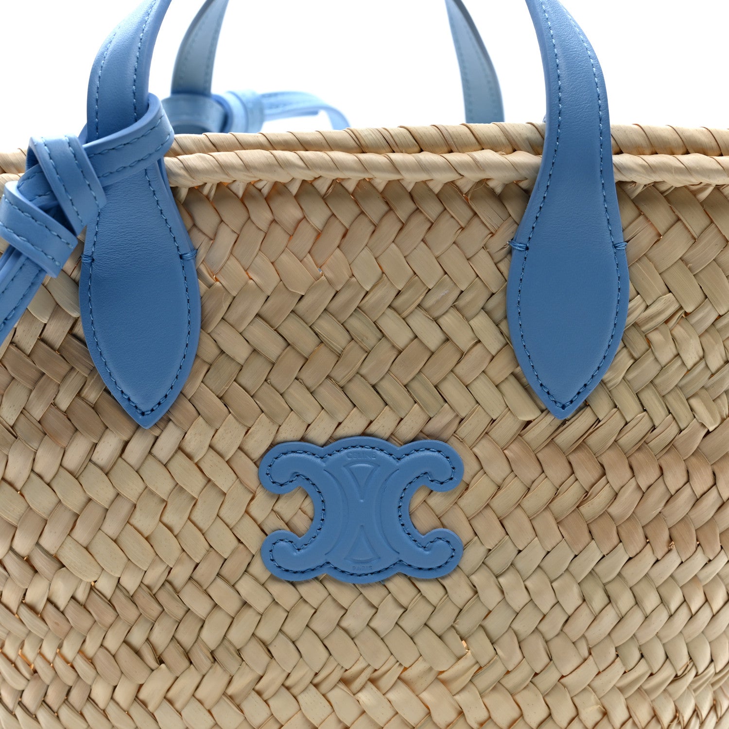 Celine Raffia Calfskin Triomphe Medium Panier Soft Blue 7 of 9