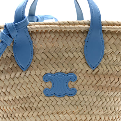 Celine Raffia Calfskin Triomphe Medium Panier Soft Blue 7 of 9