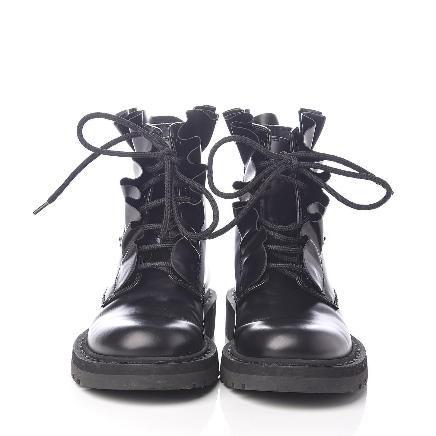 Calfskin Ruffle Heart Love Combat Boots 36 Black