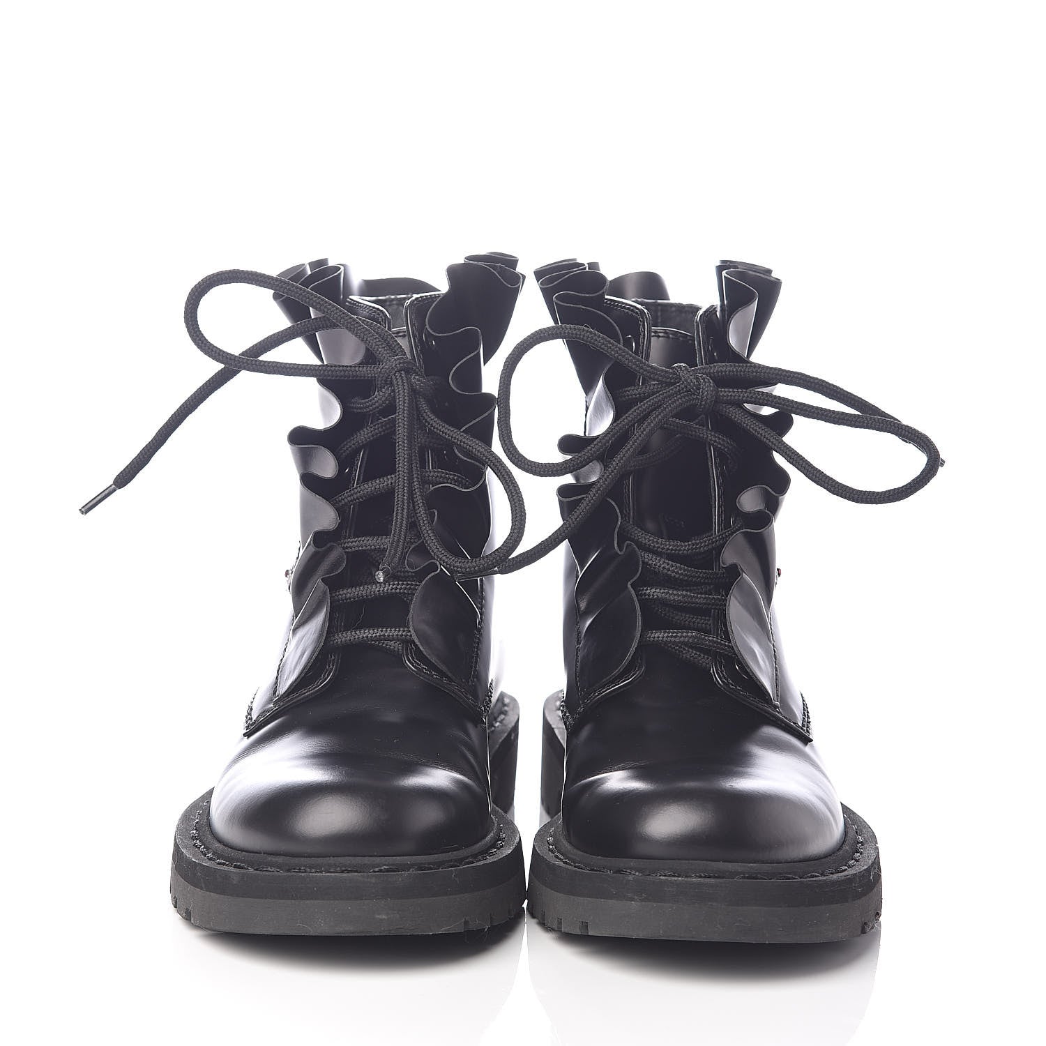 Valentino Garavani Calfskin Ruffle Heart Love Combat Boots 36 Black 2 of 8