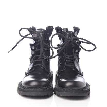 Valentino Garavani Calfskin Ruffle Heart Love Combat Boots 36 Black 2 of 8
