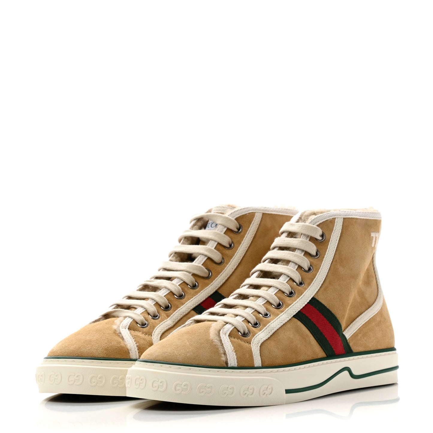 Suede Shearling Web Mens 1977 Tennis High Top Sneakers 7 Butterscotch Mystic White