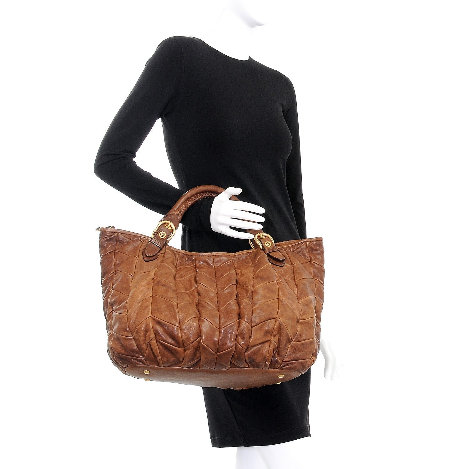 Miu Miu Nappa Large Patchwork Tote Cammello 3 of 7
