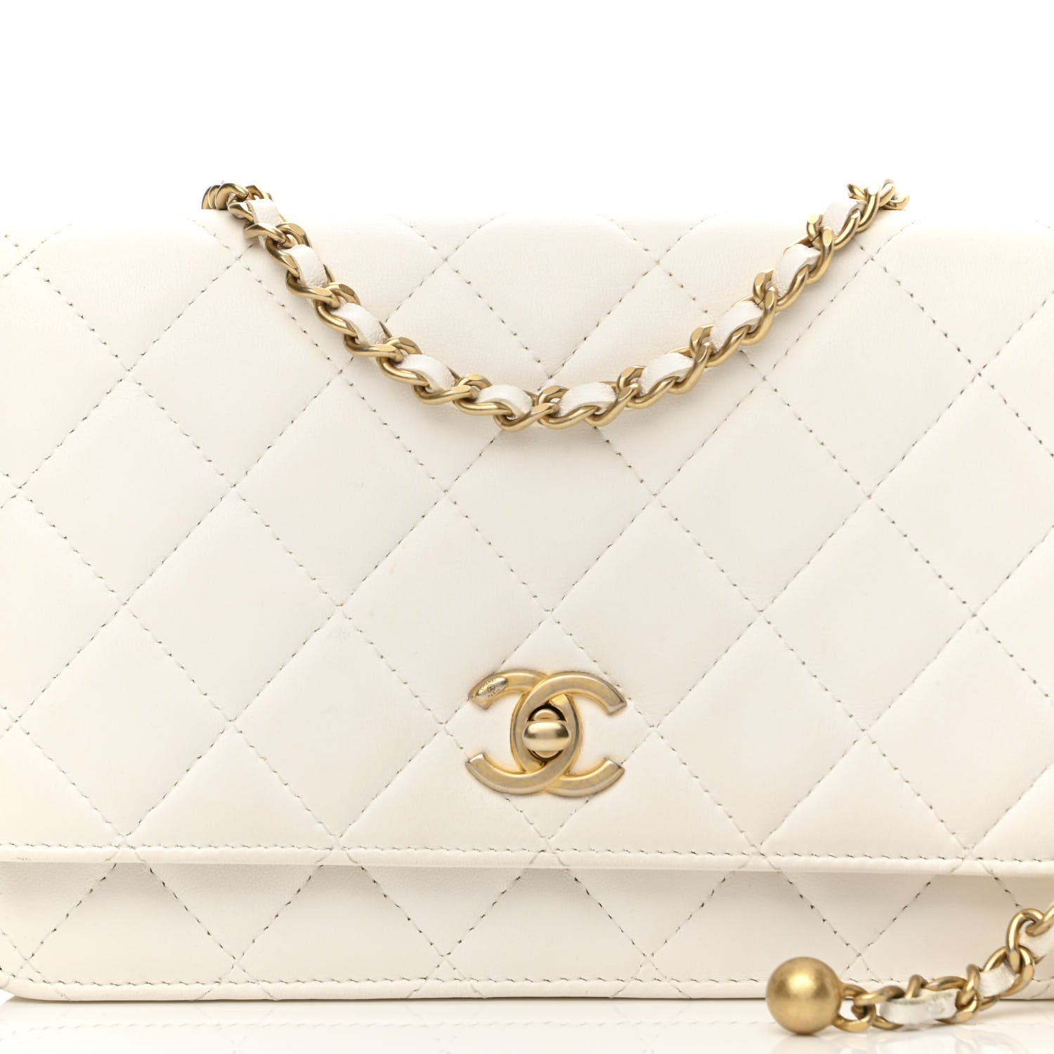 Chanel Lambskin Quilted CC Pearl Crush Wallet on Chain WOC White 9 of 12