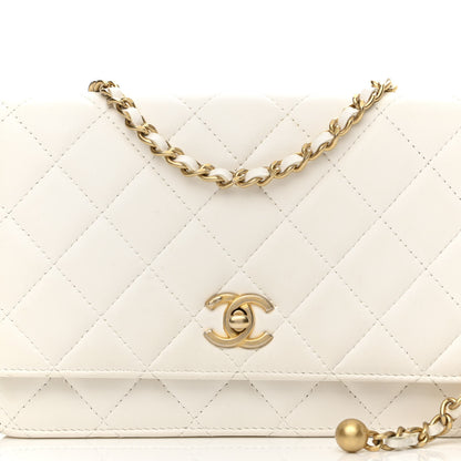 Chanel Lambskin Quilted CC Pearl Crush Wallet on Chain WOC White 9 of 12