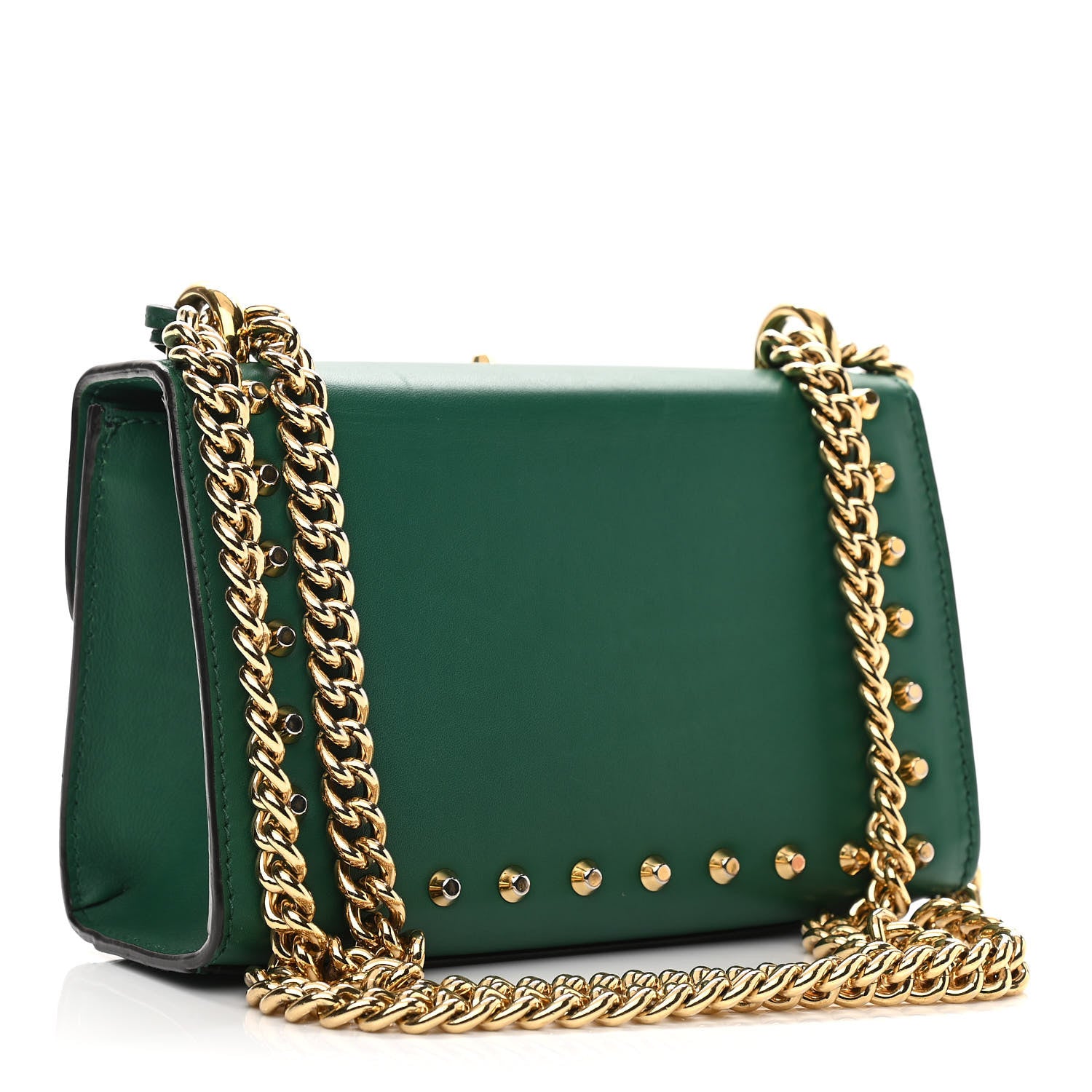 Gucci Calfskin Studded Small Padlock Shoulder Bag Emerald 3 of 12