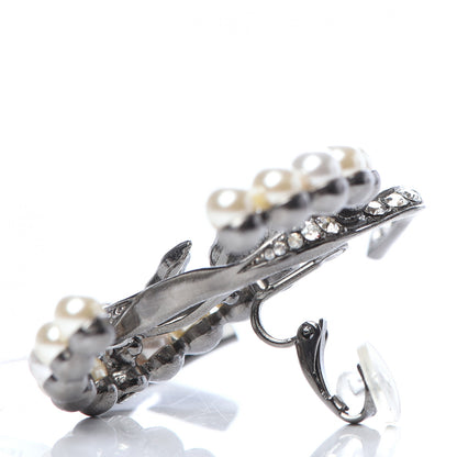 Chanel Crystal Pearl CC Single Clip On Earring Silver 3 of 5