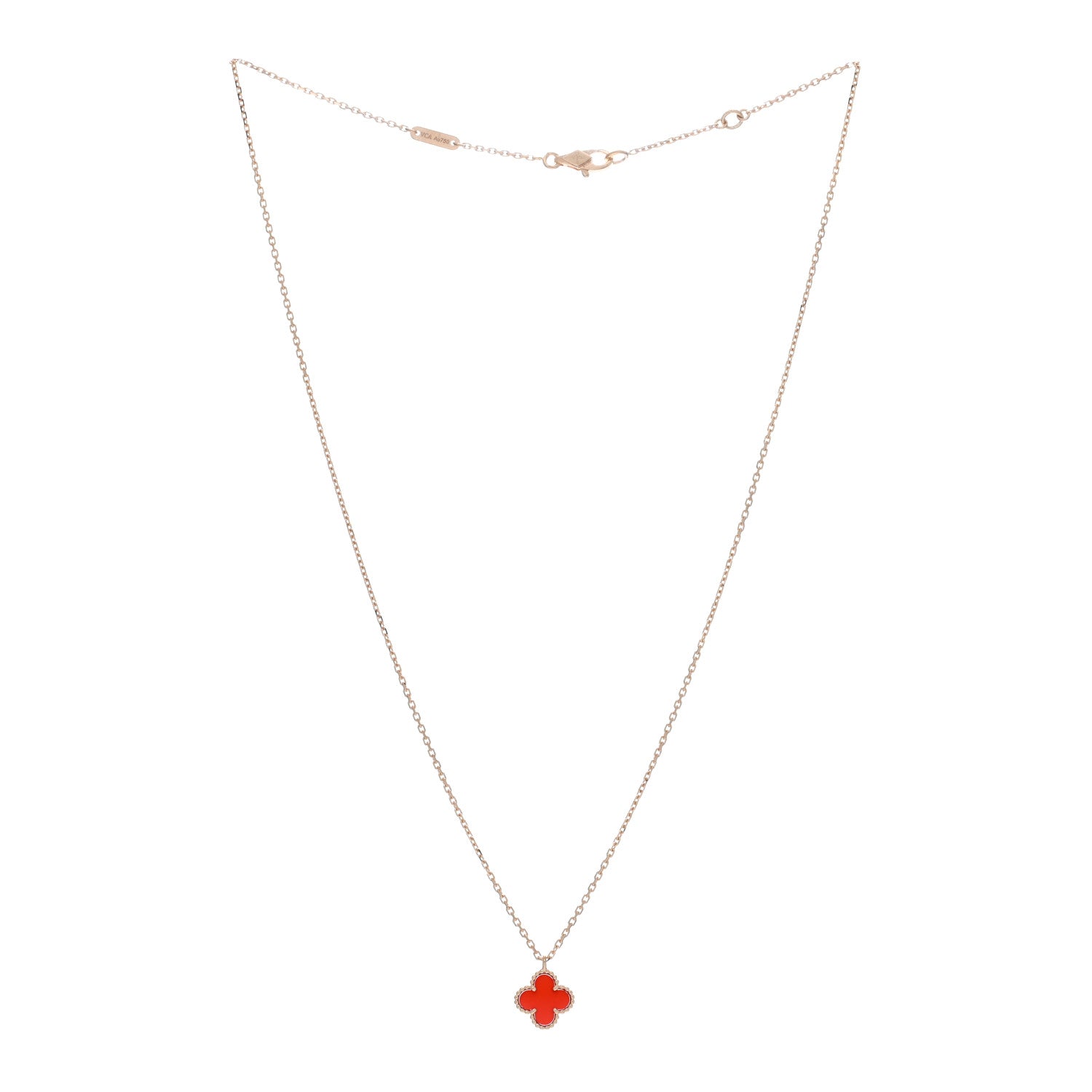 Van Cleef & Arpels 18K Rose Gold Carnelian Sweet Alhambra Pendant Necklace 2 of 5