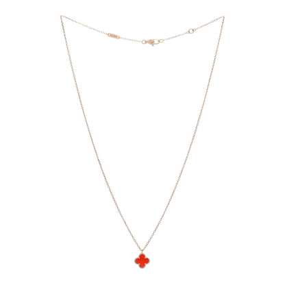 Van Cleef & Arpels 18K Rose Gold Carnelian Sweet Alhambra Pendant Necklace 2 of 5