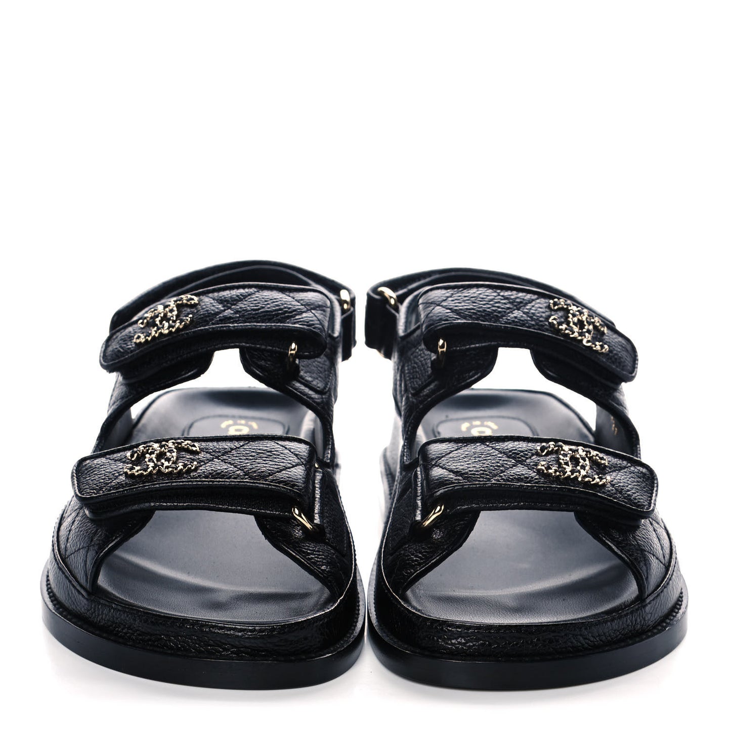 Grained Calfskin Velcro Dad Sandals 35 Black
